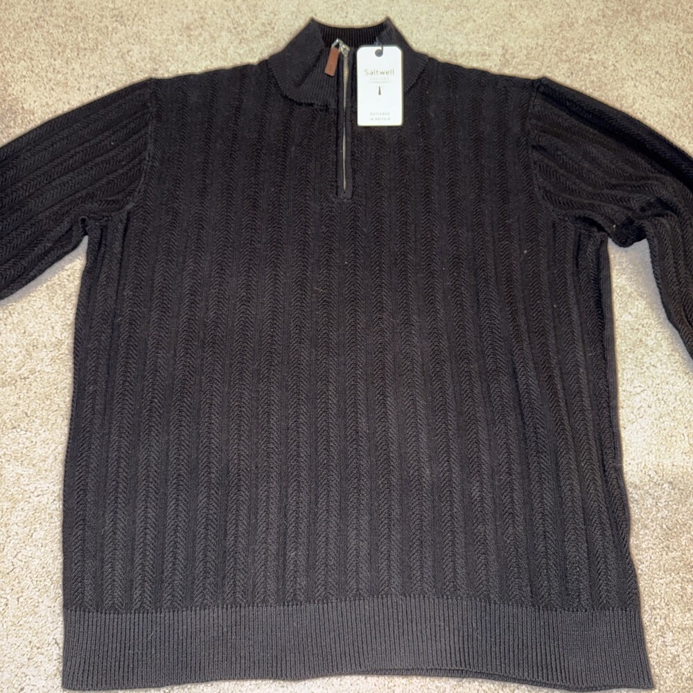 Saltwell England Black Quarter Zip Sweater Size X-Large - Britain NWT